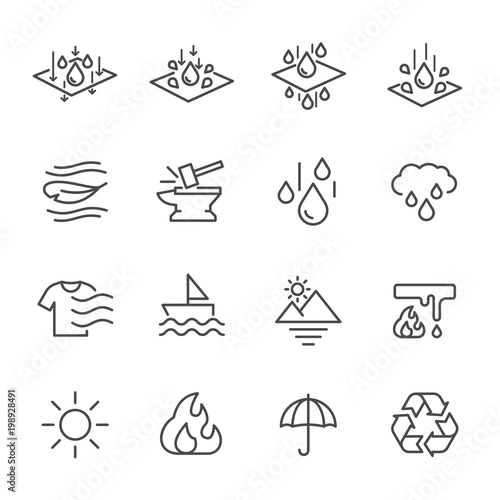 Cell Foam, Fabric Technology Properties Icons, Vector lines web icon set.