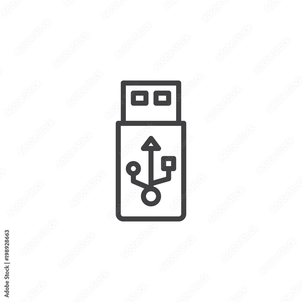 Obraz premium USB Flash Drive outline icon. linear style sign for mobile concept and web design. Information transfer and storage device simple line vector icon. Symbol, logo illustration. Pixel perfect vector