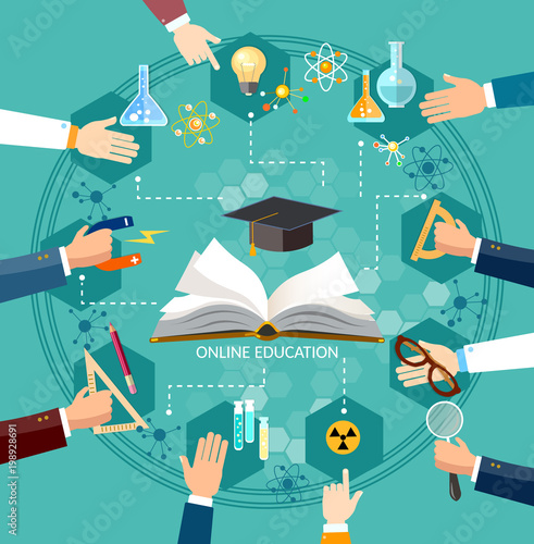 Education infographics open book of knowledge, school background education art