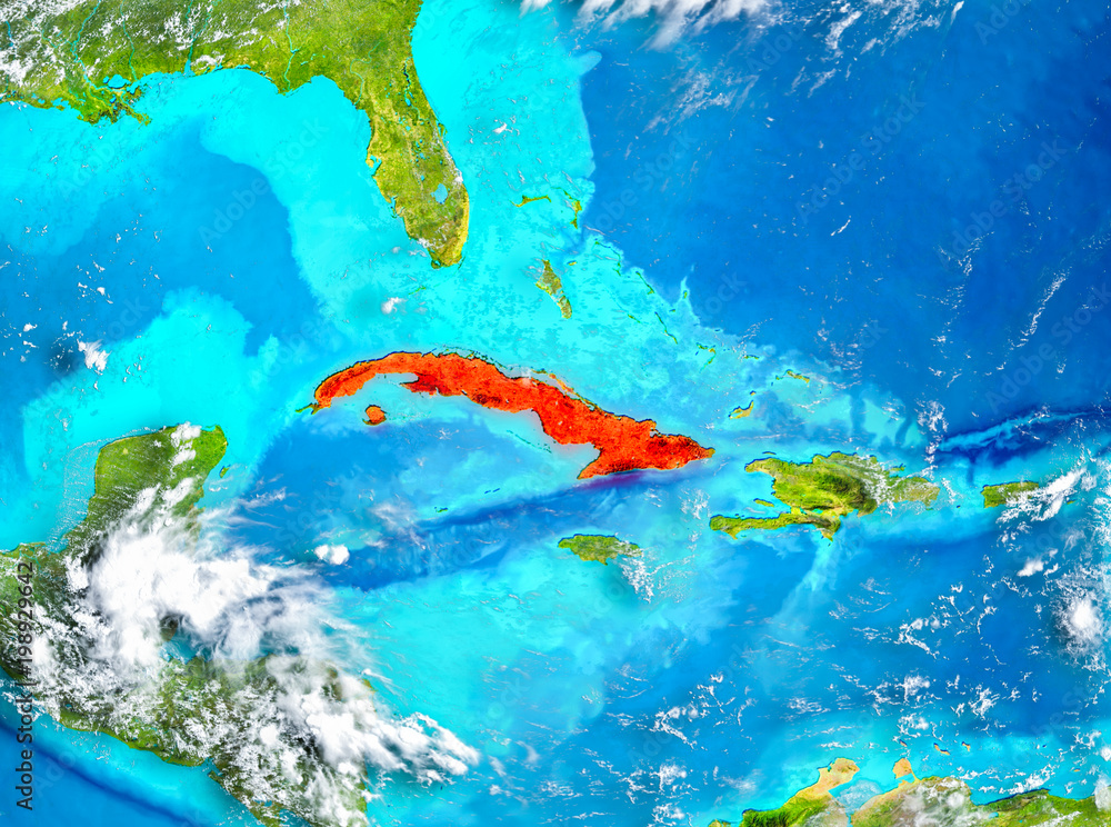Cuba in red on Earth