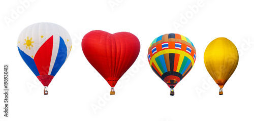 colorful hot air balloons flying isolated on white background
