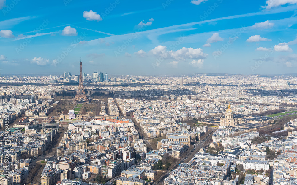 Paris, panorama of the Eiffel tower and the Invalides
