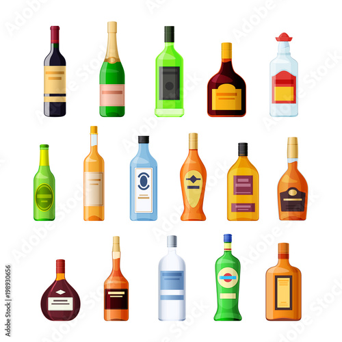 Set realistic template, layout, empty glass bottle of alcohol drink.