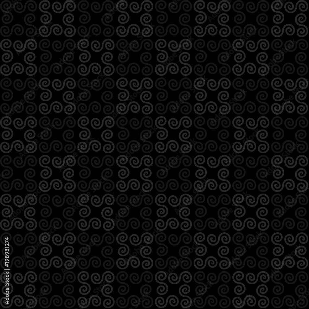 black background with swirls. vector seamless pattern. dark ornament