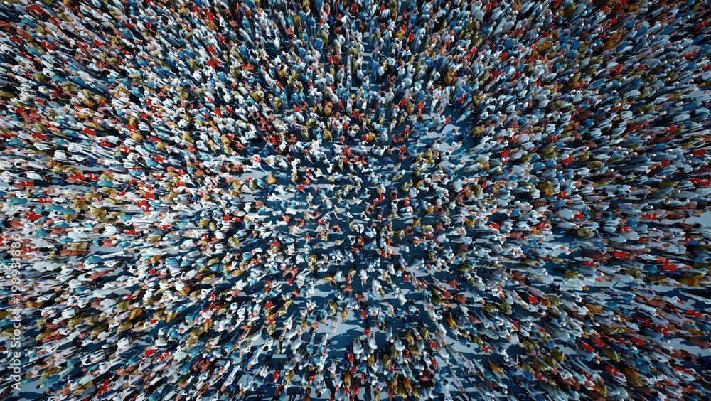 crowd of people viewed from above - obrazy, fototapety, plakaty 