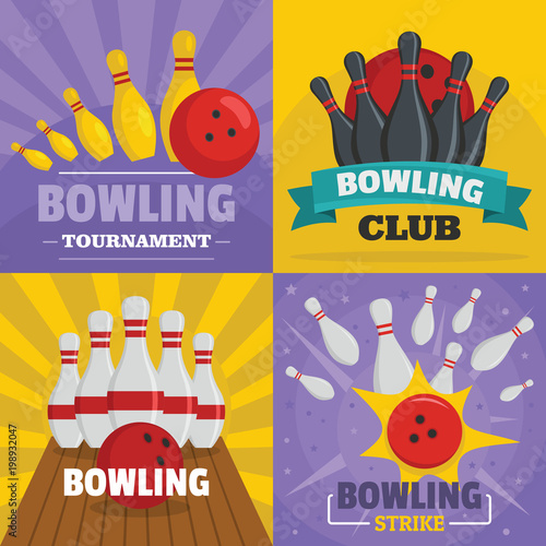 Bowling kegling banner concept set. Flat illustration of 4 Bowling kegling vector banner horizontal concepts for web