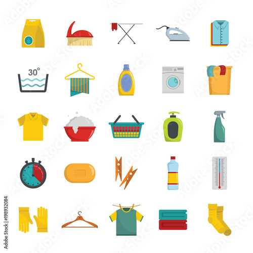 Laundry service icons set. Flat illustration of 25 laundry service vector icons for web