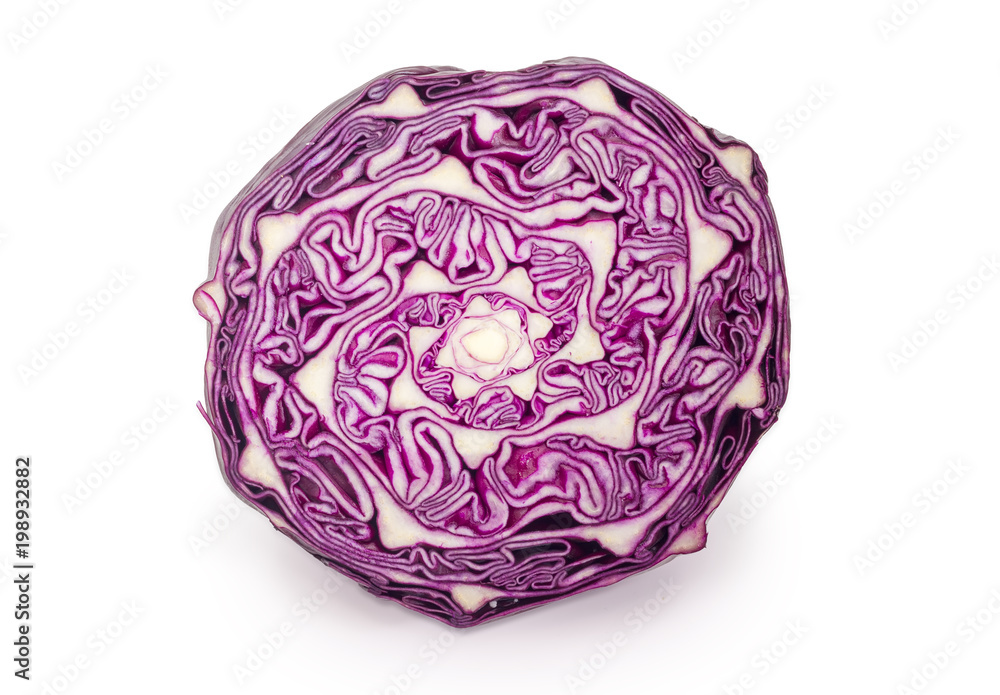 Transverse section of the red cabbage on a white background Transverse section of the red cabbage on a white background