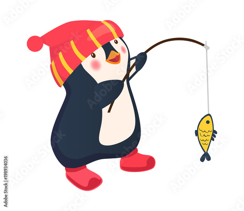 penguin fisherman caught fish