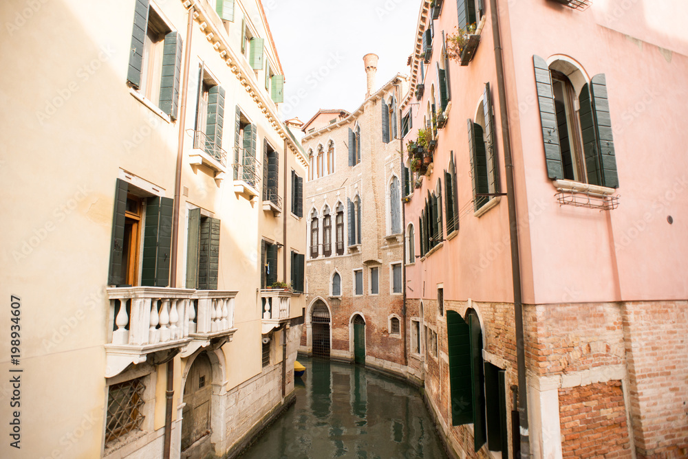Channel in Venice, Italy. Old Town with Beautiful Buildings.