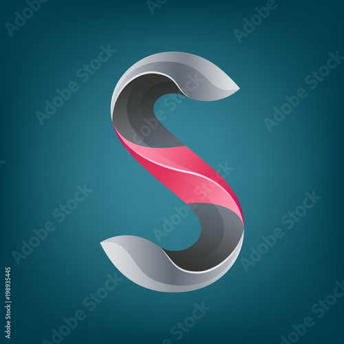 Vector letter S. Creative twisted 3D font. Black and red colors. Logo template for corporate identity.