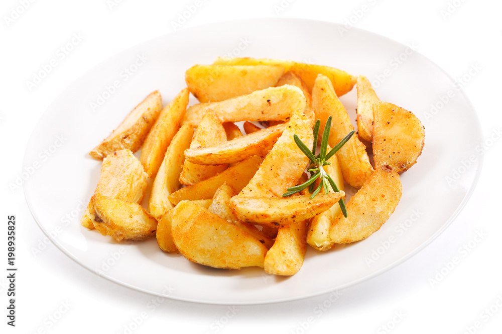 plate of roasted potatoes with rosemary