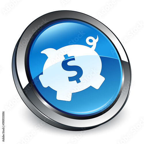 Piggy bank dollar sign icon 3d blue round button