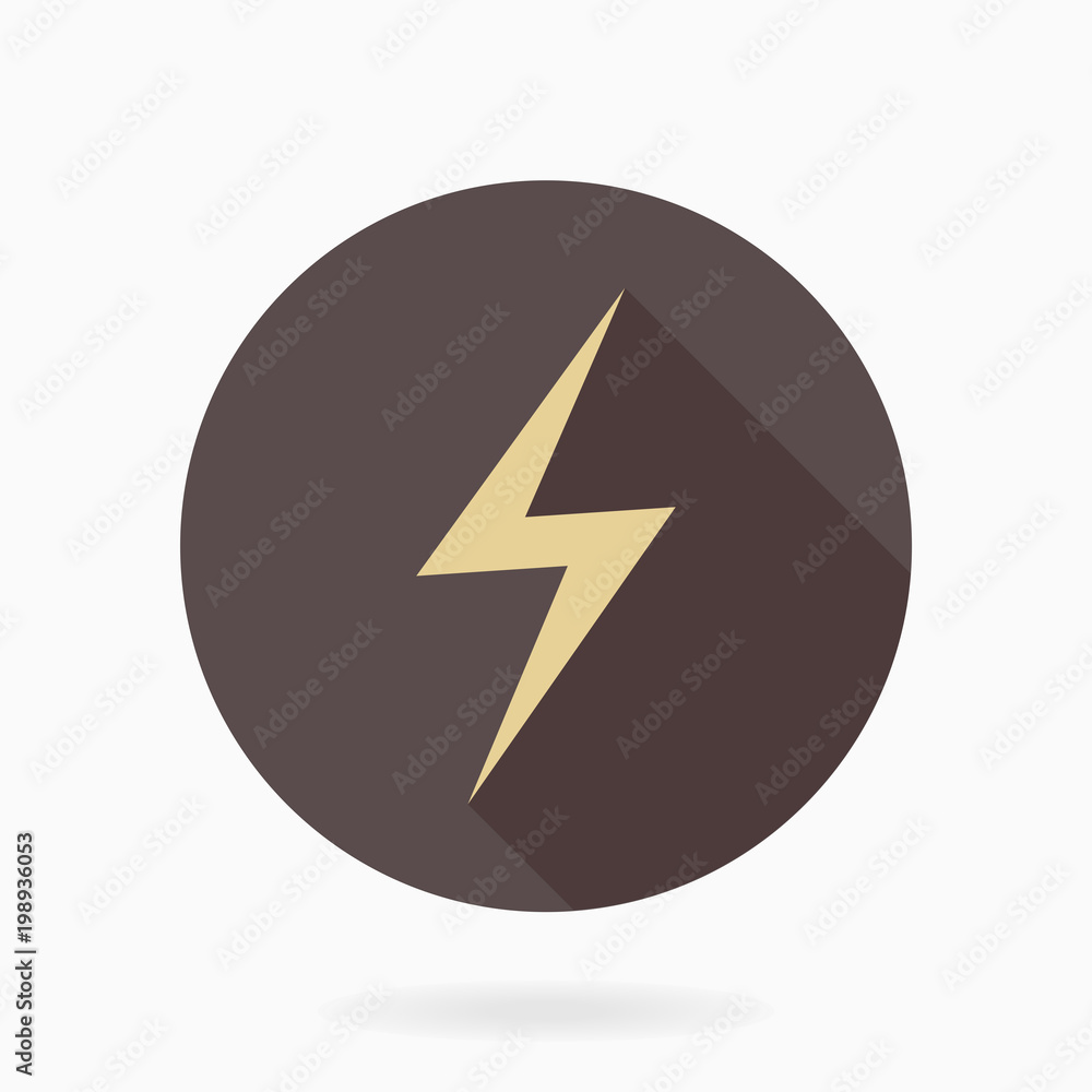 Fine vector golden icon with lightning in circle. Flat design with long shadow Fine vector golden icon with lightning in circle. Flat design with long shadow