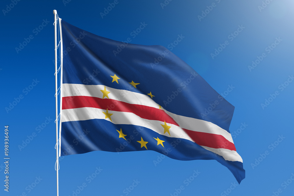 Cape Verde flag in front of a clear blue sky
