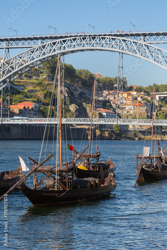 Traditional Rabelo Boats on the Bank of the River Douro - Porto, Portugal © GioRez