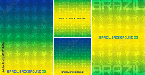 Set of Abstract pixel digital background using Brazil flag colors. Vector illustration.