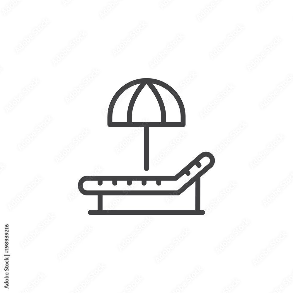 Beach chair outline icon. linear style sign for mobile concept and web design. Parasol beach simple line vector icon. Symbol, logo illustration. Pixel perfect vector graphics Beach chair outline icon. linear style sign for mobile concept and web design. Parasol beach simple line vector icon. Symbol, logo illustration. Pixel perfect vector graphics