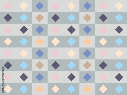 Lovely abstract pattern with multicolor rhombuses on grey background.