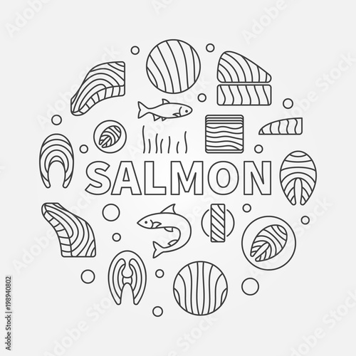 Salmon round illustration - vector red fish outline symbol