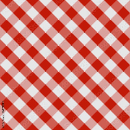 Picnic tablecloth seamless checkered pattern in red and white tones. Vector image.