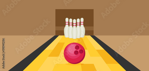 Bowling ball and pins flat vector