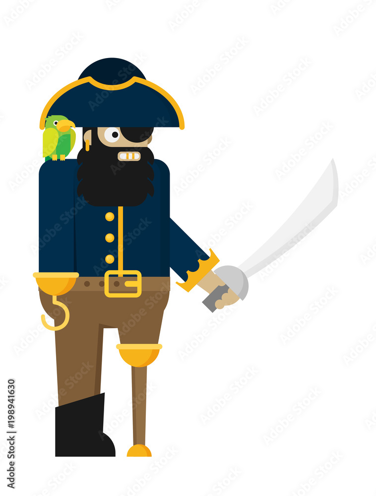 Obraz premium Flat vector pirate isolated on white background