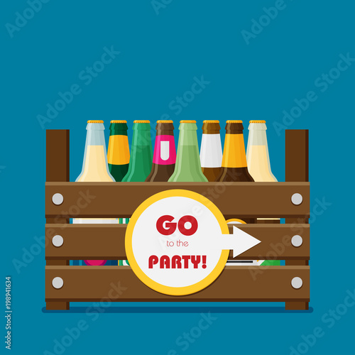 Flat bottles in a box. Vector