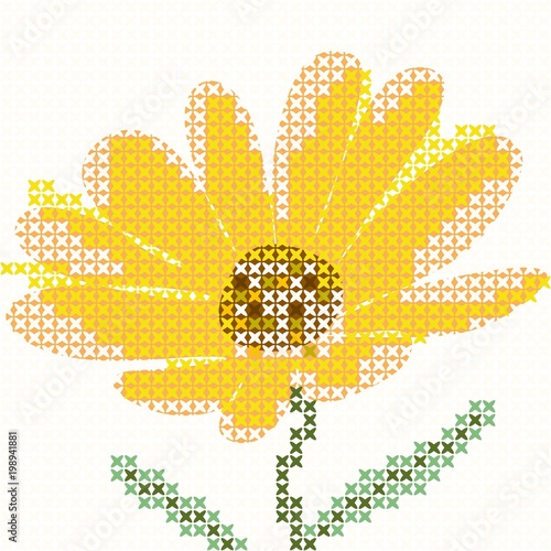 Cross-stitch calendula flower. Vector illustration.