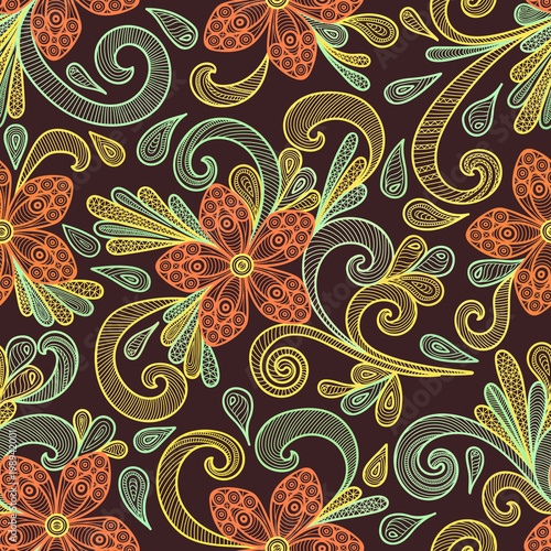 Seamless floral doodle pattern