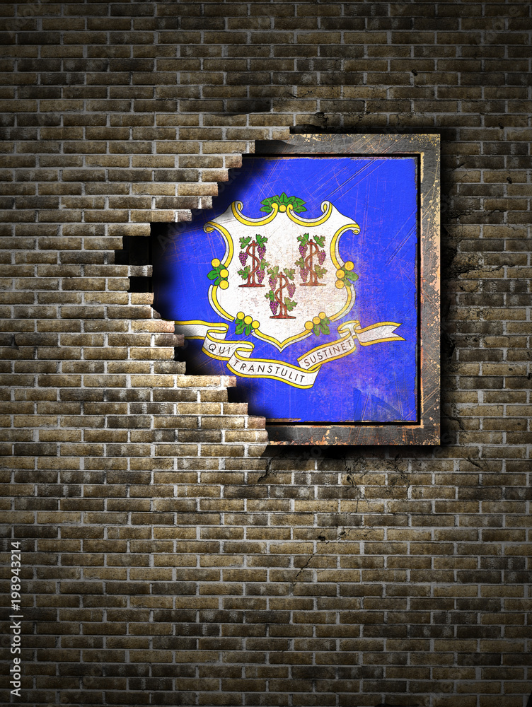 Fototapeta premium Old Connecticut flag in brick wall