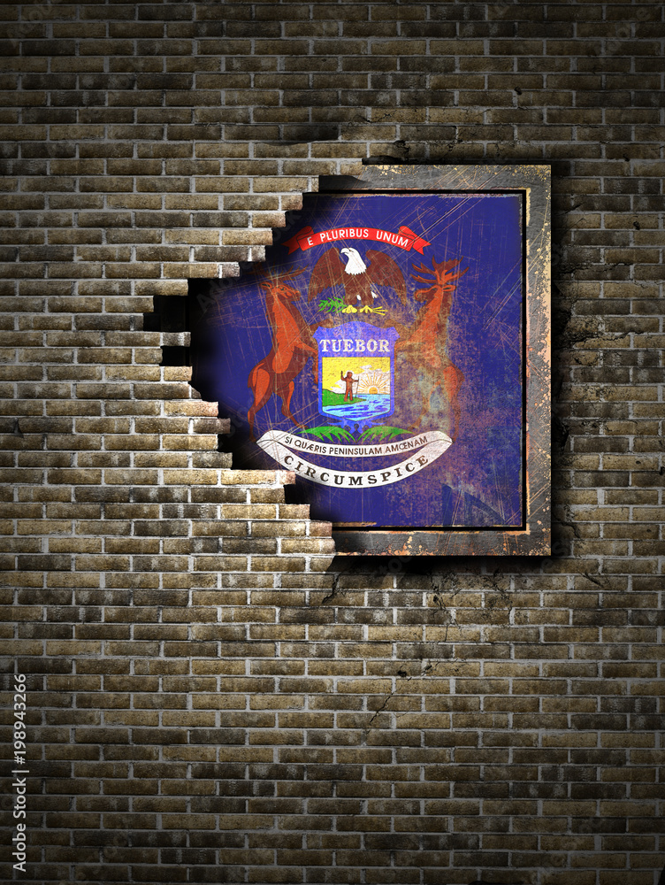 Old Michigan flag in brick wall Old Michigan flag in brick wall