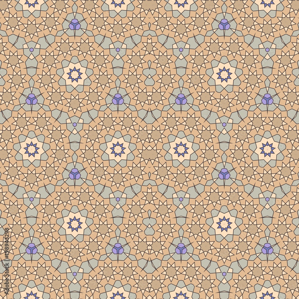 Quasicrystal artistic ornament or seamless medieval pattern with stylized stars in arabic style. Sacred geometry. Vector illustration.