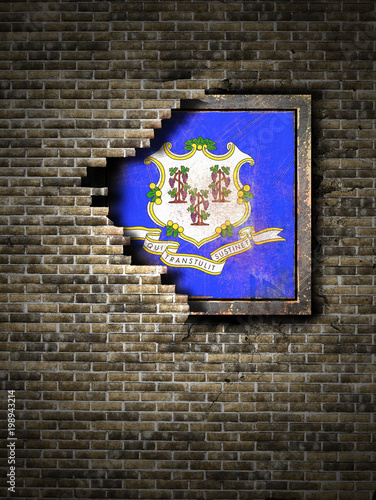 Old Connecticut flag in brick wall