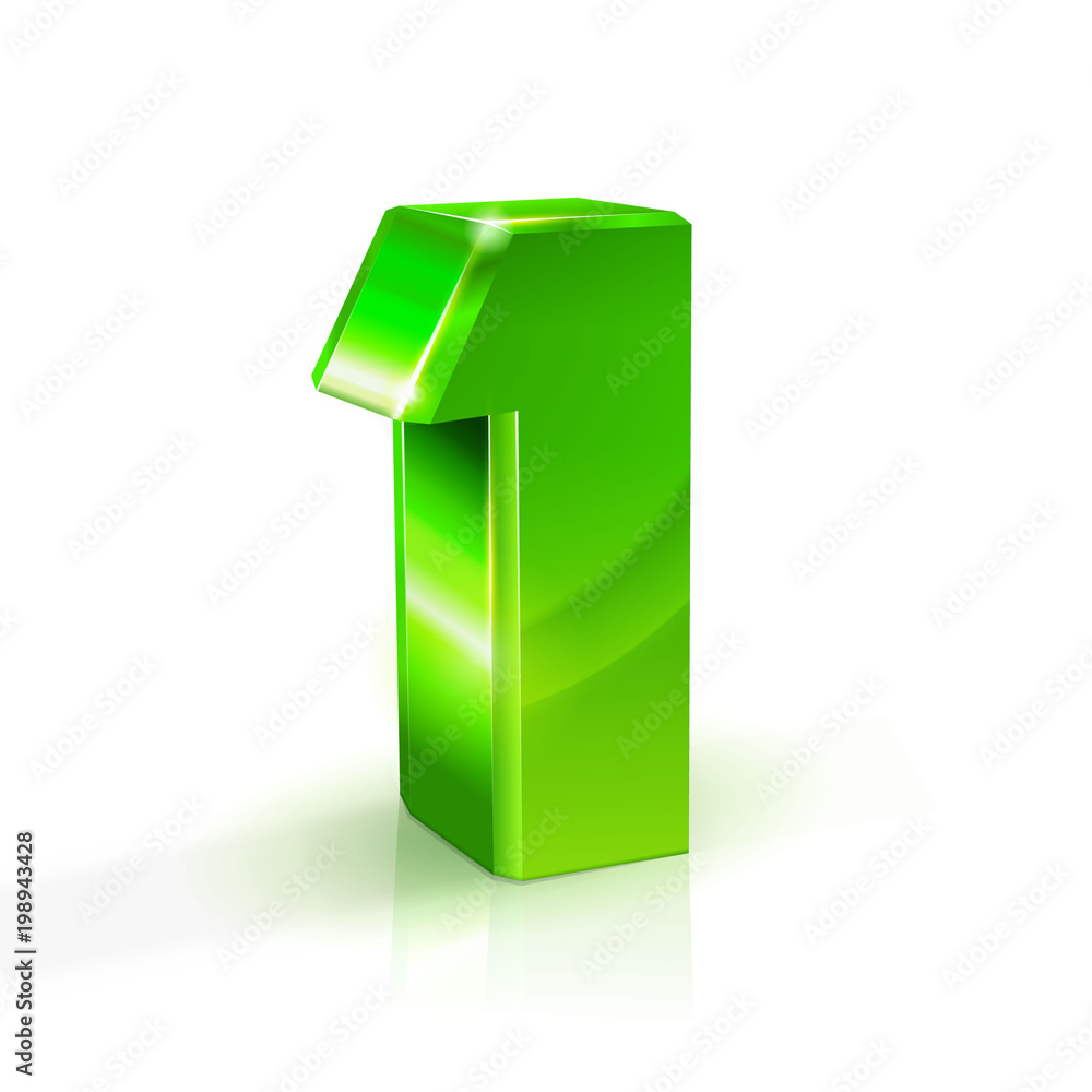 Glossy green One 1 number. 3d Illustration on white background. Glossy green One 1 number. 3d Illustration on white background.