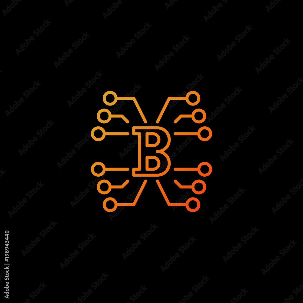 Block chain technology concept vector orange outline symbol Block chain technology concept vector orange outline symbol