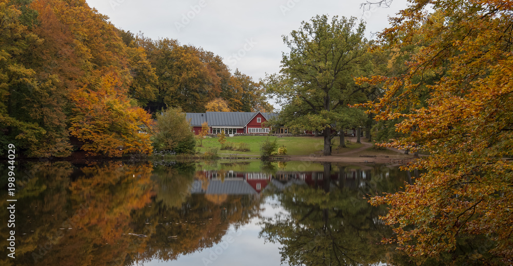 Fototapeta premium House on the lake, autumn