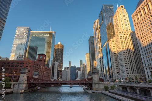 Chicago City. Cityscape image of Chicago downtown during sunset blue hour.