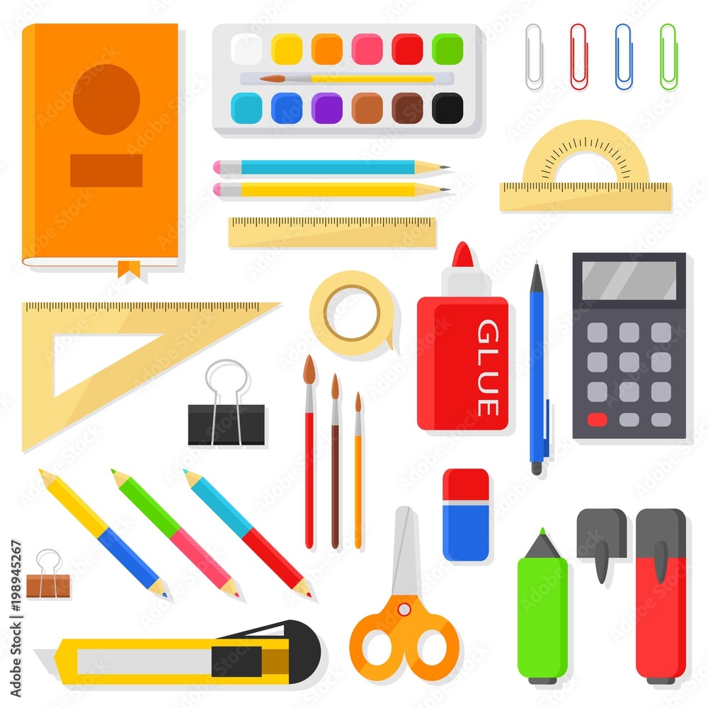 Office supply stationery school tools icons Vector Image