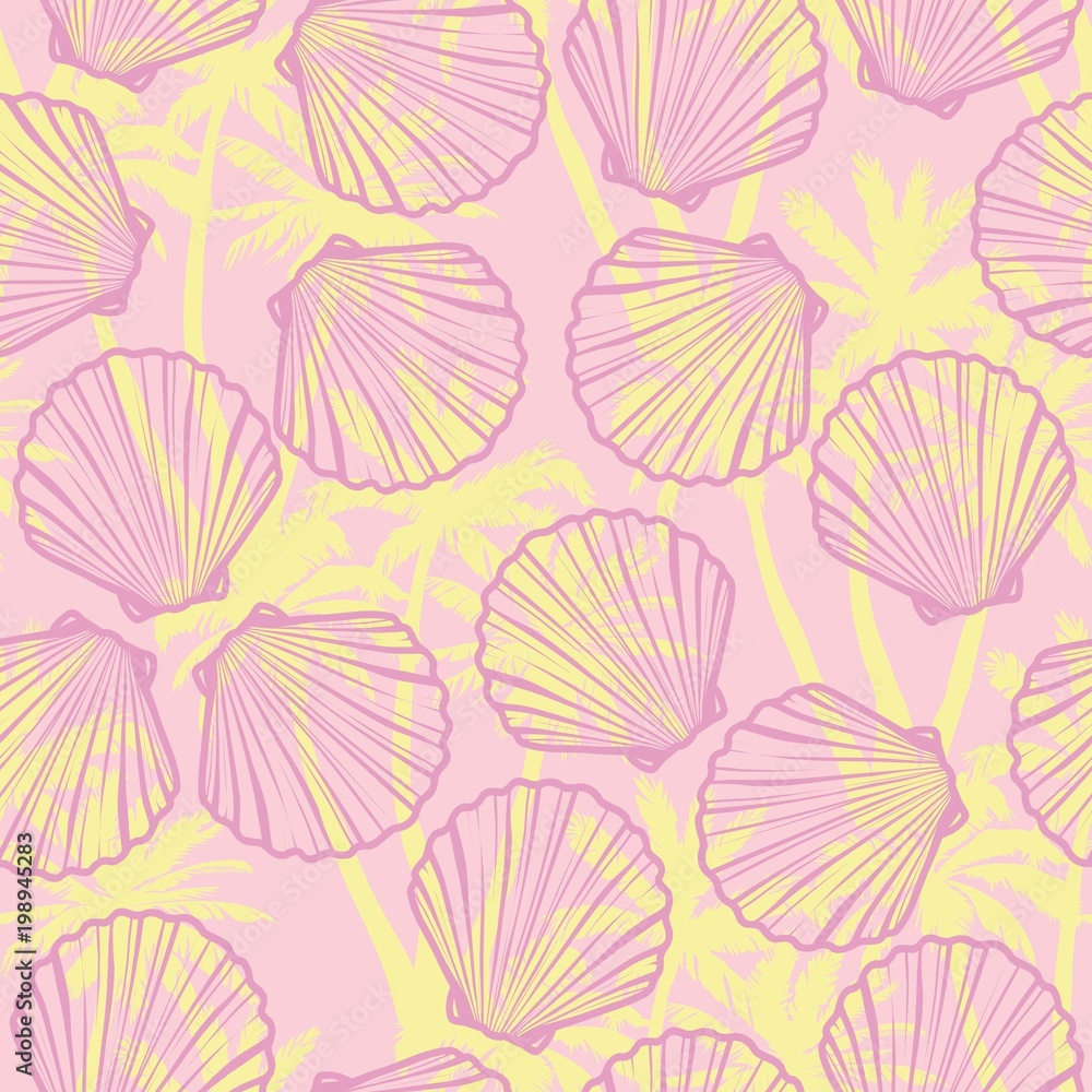 Hand drawn vector illustrations - seamless pattern of seashells. Marine background.