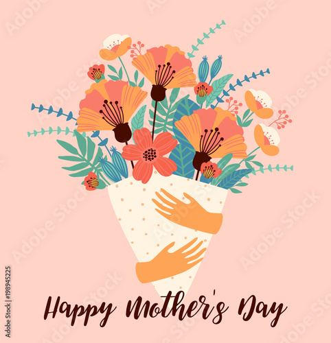 Happy Mothers Day. Vector template with flowers.