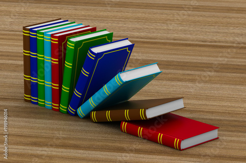Falling books on table. 3D ...