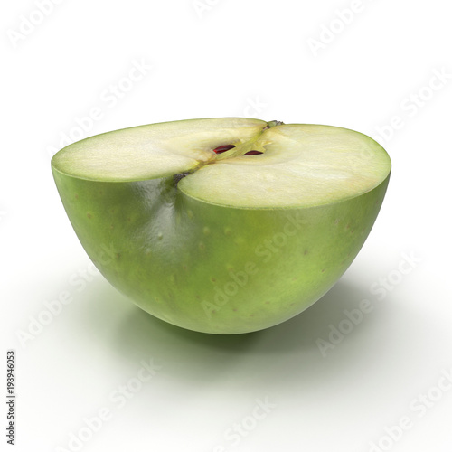 Half Green apple isolated on the white. 3D illustration