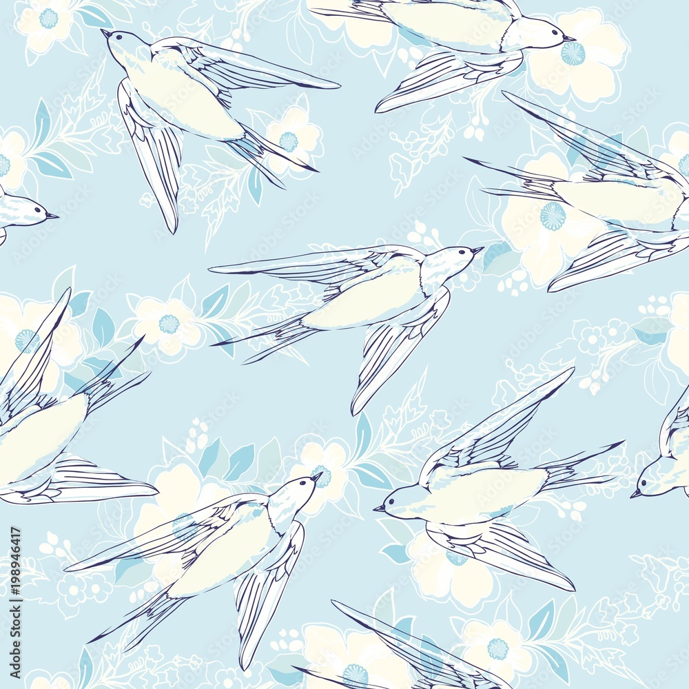 Fototapeta premium vintage pattern with little swallows