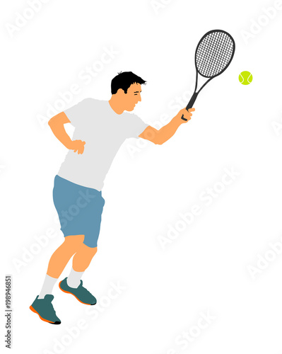 Tennis player in action vector illustration isolated on white background. 