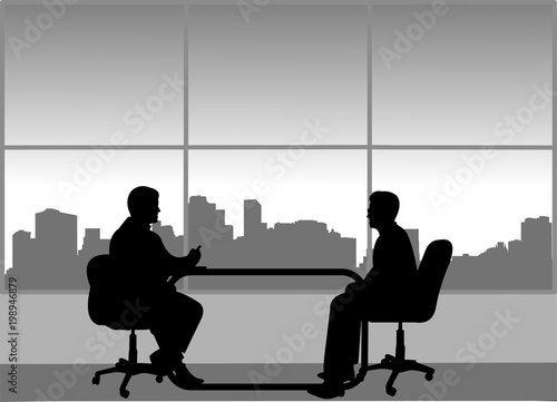Job interview between the unemployed and businessman in the office, one in the series of similar images silhouette