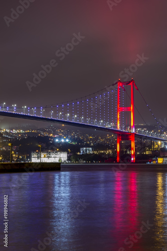Night view of Bosphorus bridge with lights Istanbul  Turkey