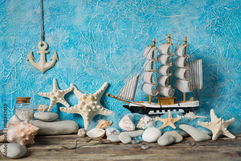 sailboat on a blue background Stock Photo | Adobe Stock