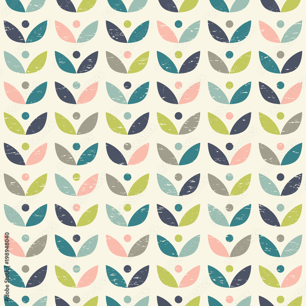 Scandinavian folk art seamless vector pattern with colorful plants in minimalist style