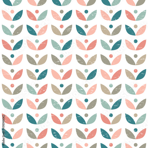 Scandinavian folk art seamless vector pattern with colorful plants in minimalist style